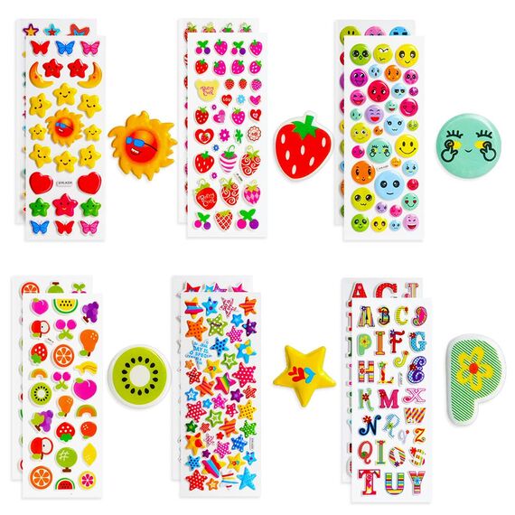 Vicloon 3D Aufkleber für Kinder, 30 Verschiedene 3D Stickers 500+ Geschwollene Aufkleber für Jungen Mädchen and Lehrer Belohnungssticker