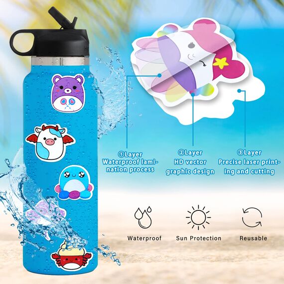Aufkleber Kinder 100 Stück Kawaii Cute Tiere Sticker Set, Wasserdichte Vinyl Sticker für Journal Scrapbook Laptop Skateboard Koffer Handy Tagebuch Trinkflaschen Macbook Notizbuch Scooter Roller etc