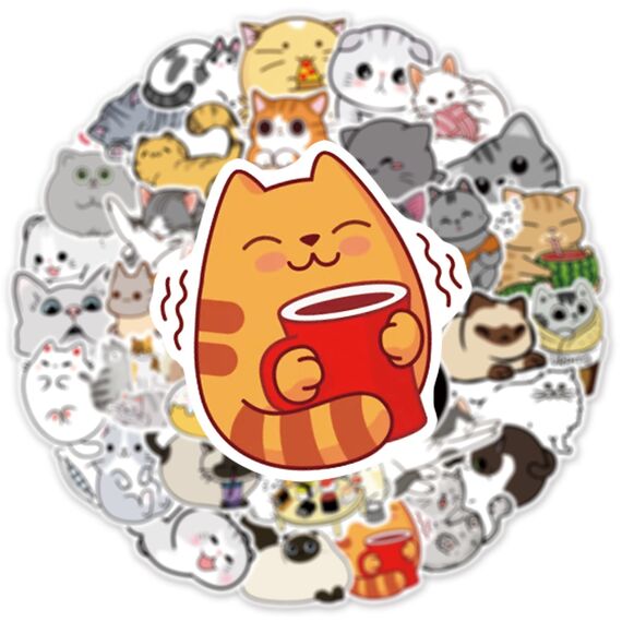 50 Stück Katze Aufkleber für Laptop, Stoßstange, Skateboard, Wasserflaschen, Computer, Telefon, Gitarre, Cartoon-Aufkleber für Kinder, Teenager und Erwachsene