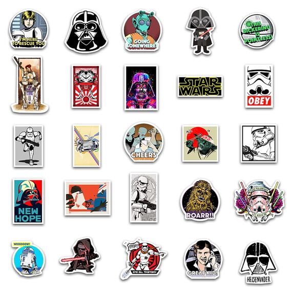 Star Wars Sticker 50 Stück,Wasserfeste Vinyl Aufkleber Coole Graffiti Sticker Set,Aufkleber Stickers für Laptop Skateboard Koffer Helm Auto Fahrrad Handy,Geschenk für Kinder Teenager Erwachsene