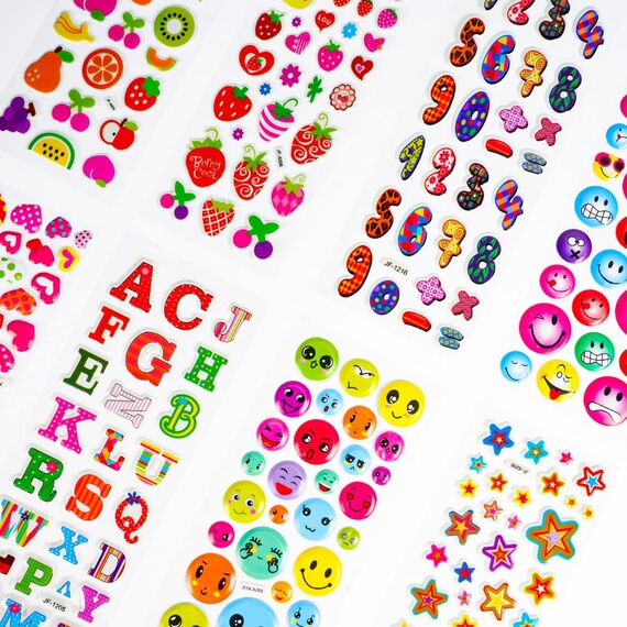 Vicloon 3D Aufkleber für Kinder, 30 Verschiedene 3D Stickers 500+ Geschwollene Aufkleber für Jungen Mädchen and Lehrer Belohnungssticker