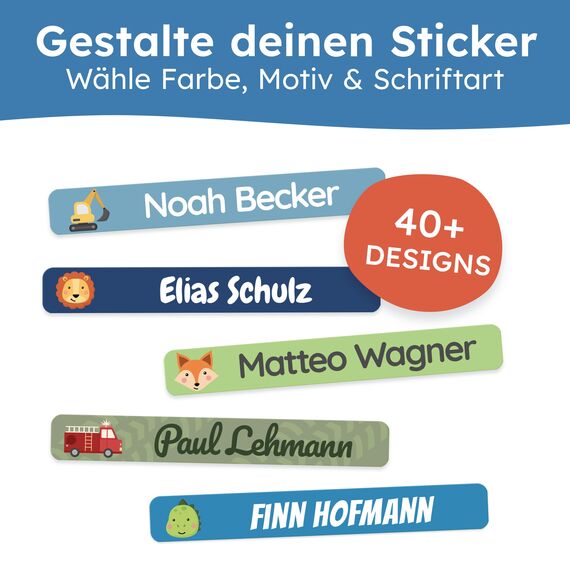 melu kids® Namensaufkleber Kinder für Schule & Kita (225 Stück) - Personalisierte Aufkleber mit Namen für Stifte und alle Schulsachen - Wasserfest in Spülmaschine (Aqua)