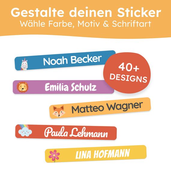 melu kids® Namensaufkleber Kinder für Schule & Kita (150 Stück) - Personalisierte Aufkleber mit Namen für Stifte und alle Schulsachen - Wasserfest in Spülmaschine (Bunter Mix)