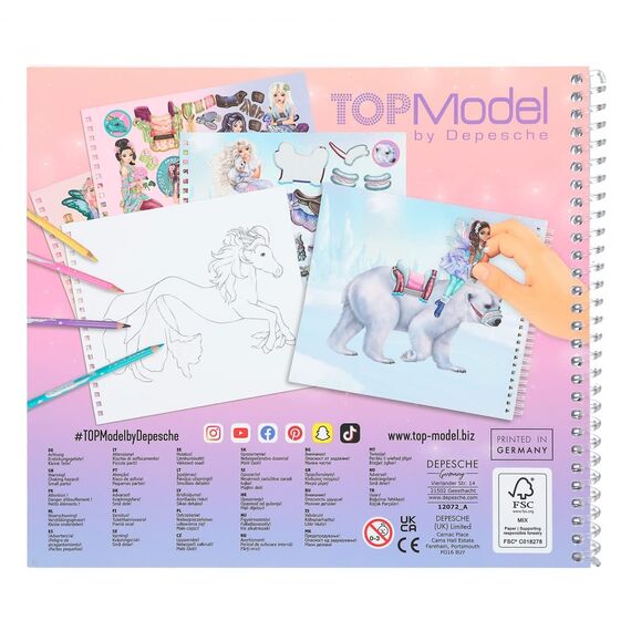 Depesche 12072 TOPModel Iceworld Create your Fantasy Friend - Mal- und Stickerbuch mit 24 Seiten zum Gestalten fantastischer Wesen, Malheft mit Stickerbogen und Spiralbindung