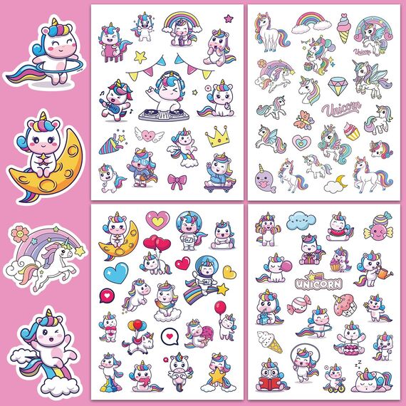 Einhorn Glitzersticker Über 160 Stück, Glitzer Sticker, Einhorn Geschenk für Mädchen Einschulung, Schultüte Füllung