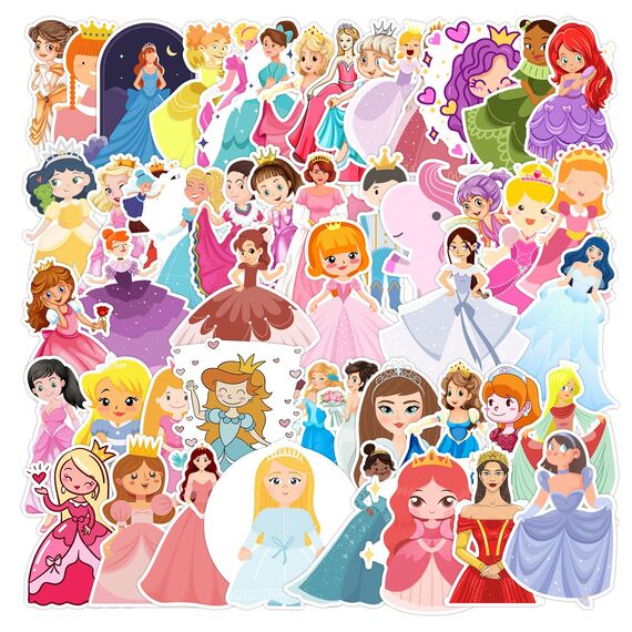 50 Stück Süße Prinzessin Aufkleber für Laptop, Stoßstange, Skateboard, Wasserflaschen, Computer, Telefon, Gitarre, Cartoon-Aufkleber für Kinder, Teenager und Erwachsene