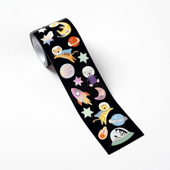 folia 27103 - Stickerrolle SPACE SAFARI, Sticker Set mit 320 Aufklebern, 4 m lang mit verschiedenen selbstklebenden Motiven