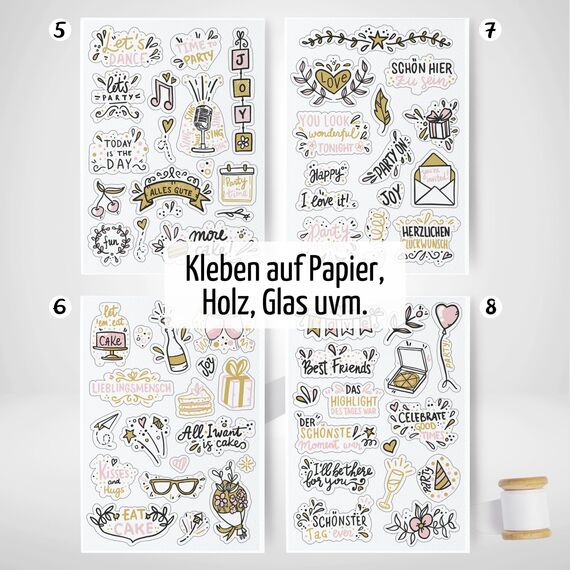 Sticker Geburtstag by snaPmee - Aufkleber für Gästebuch, Fotoalbum & Geschenke - Party-Deko für Erwachsene & Kinder - Set mit 133 Motiven auf 8 Bögen DIN-A5 (Party Gold)