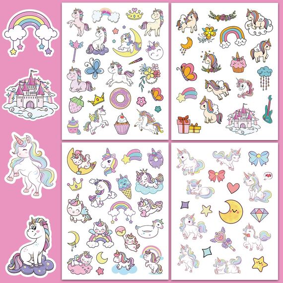 Einhorn Glitzersticker Über 160 Stück, Glitzer Sticker, Einhorn Geschenk für Mädchen Einschulung, Schultüte Füllung
