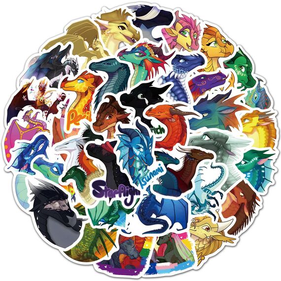 50 Stück Wings of Fire Aufkleber für Laptop, Stoßstange, Skateboard, Wasserflaschen, Computer, Telefon, Gitarre, Cartoon-Aufkleber für Kinder, Teenager und Erwachsene