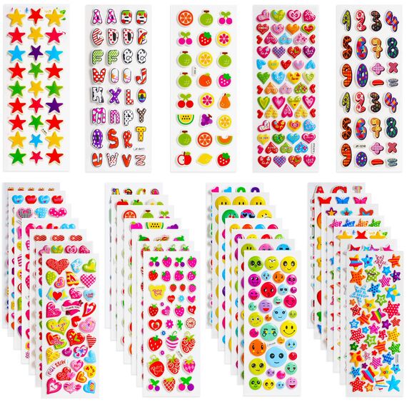 Vicloon 3D Aufkleber für Kinder, 30 Verschiedene 3D Stickers 500+ Geschwollene Aufkleber für Jungen Mädchen and Lehrer Belohnungssticker