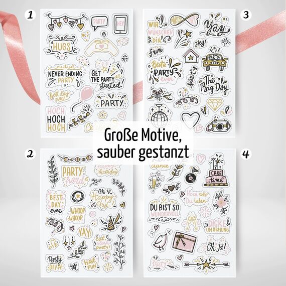Sticker Geburtstag by snaPmee - Aufkleber für Gästebuch, Fotoalbum & Geschenke - Party-Deko für Erwachsene & Kinder - Set mit 133 Motiven auf 8 Bögen DIN-A5 (Party Gold)