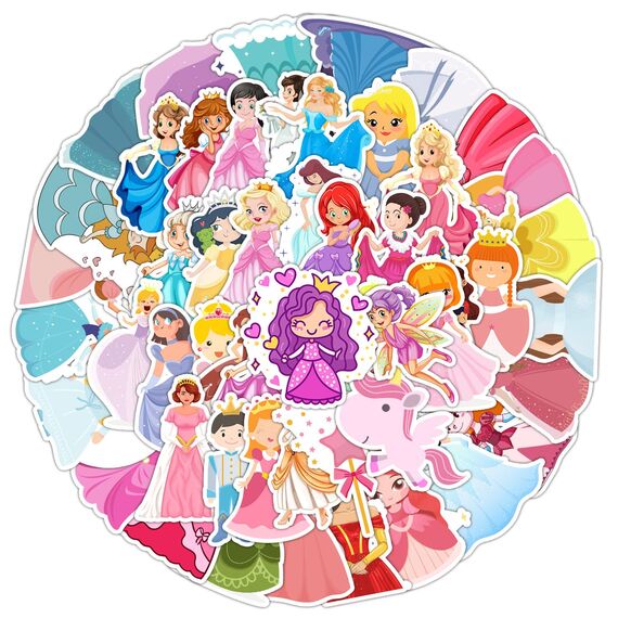 50 Stück Süße Prinzessin Aufkleber für Laptop, Stoßstange, Skateboard, Wasserflaschen, Computer, Telefon, Gitarre, Cartoon-Aufkleber für Kinder, Teenager und Erwachsene