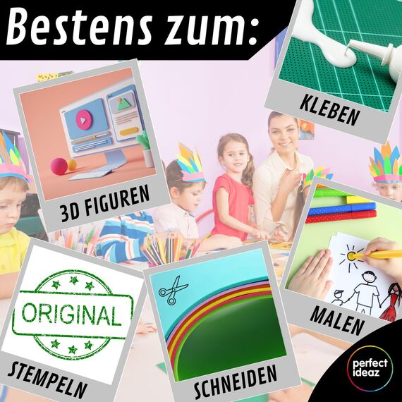 perfect ideaz - Moosgummi DIN-A4, 27 Blatt, 9 Farben, 29,7 x 21 cm (2 mm dick), farbiges Bastelmaterial für Kinder, Top Qualität