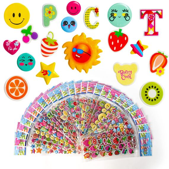 Vicloon 3D Aufkleber für Kinder, 30 Verschiedene 3D Stickers 500+ Geschwollene Aufkleber für Jungen Mädchen and Lehrer Belohnungssticker