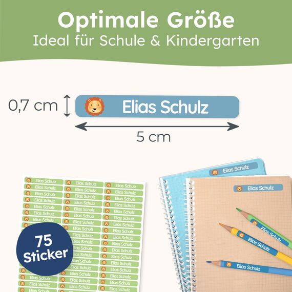 melu kids® Namensaufkleber Kinder für Schule & Kita (75 Stück) - Personalisierte Aufkleber mit Namen für Stifte und alle Schulsachen - Wasserfest in Spülmaschine (Aqua)