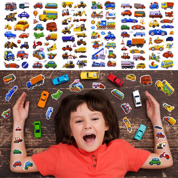 Cobee 3D-Aufkleber für Kinder, 12 Bögen, Auto-Thema, Kinderaufkleber, Lehrer, Belohnungsaufkleber, DIY-Dekoration, Aufkleber für Mädchen, Jungen, Lehrer, Basteln, Scrapbooking