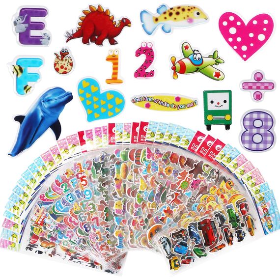 Vicloon 40 verschiedene Bögen, 3D-Aufkleber für Kinder, 1100+ geschwollene Kinder, Aufkleber für Belohnung von Geschenken, Scrapbooking, einschließlich Tiere, Zahlen, Buchstaben, Emojis, Dinosaurier