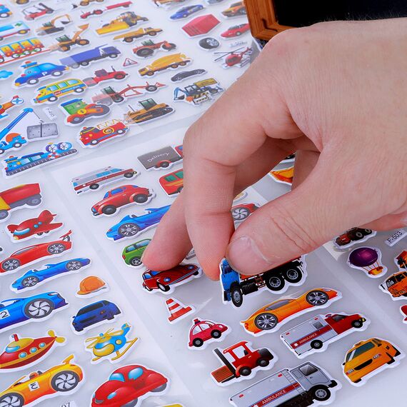 Cobee 3D-Aufkleber für Kinder, 12 Bögen, Auto-Thema, Kinderaufkleber, Lehrer, Belohnungsaufkleber, DIY-Dekoration, Aufkleber für Mädchen, Jungen, Lehrer, Basteln, Scrapbooking