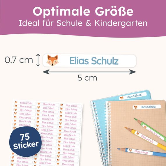 melu kids® Namensaufkleber Kinder für Schule & Kita (75 Stück) - Personalisierte Aufkleber mit Namen für Stifte und alle Schulsachen - Wasserfest in Spülmaschine (Lichtweiß)