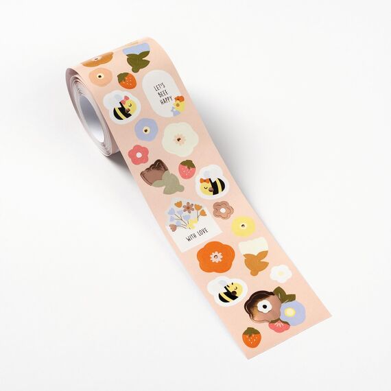 folia 27104 - Stickerrolle FLOWERS & BEES, Sticker Set mit 416 Aufklebern, 4 m lang mit verschiedenen selbstklebenden Motiven