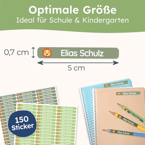melu kids® Namensaufkleber Kinder für Schule & Kita (150 Stück) - Personalisierte Aufkleber mit Namen für Stifte und alle Schulsachen - Wasserfest in Spülmaschine (Grün)