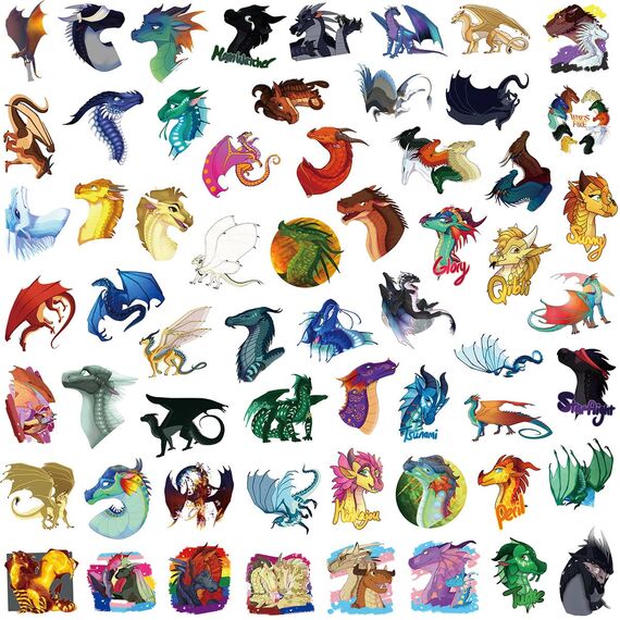 50 Stück Wings of Fire Aufkleber für Laptop, Stoßstange, Skateboard, Wasserflaschen, Computer, Telefon, Gitarre, Cartoon-Aufkleber für Kinder, Teenager und Erwachsene