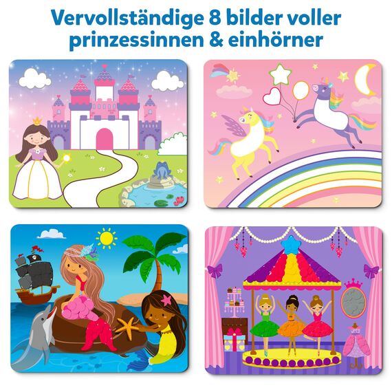 Skillmatics Bastelaktivität - Pünktchen spaß!, Stickerkunst ohne Saubermachen, Geschenke für Kinder von 3 bis 7, Vervollständige 8 Bilder voller Prinzessinnen & Einhörner