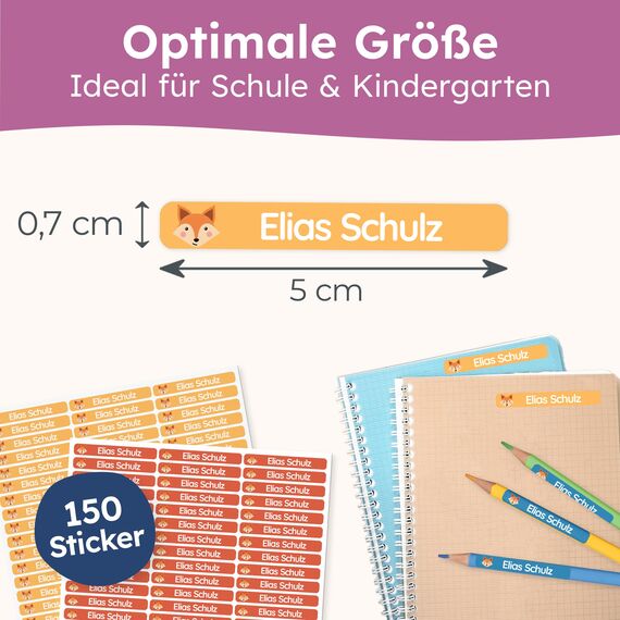 melu kids® Namensaufkleber Kinder für Schule & Kita (150 Stück) - Personalisierte Aufkleber mit Namen für Stifte und alle Schulsachen - Wasserfest in Spülmaschine (Bunter Mix)