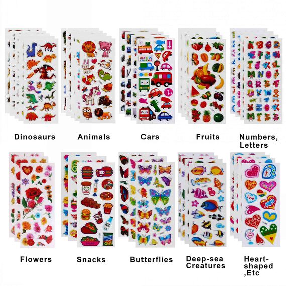 Vicloon 40 verschiedene Bögen, 3D-Aufkleber für Kinder, 1100+ geschwollene Kinder, Aufkleber für Belohnung von Geschenken, Scrapbooking, einschließlich Tiere, Zahlen, Buchstaben, Emojis, Dinosaurier