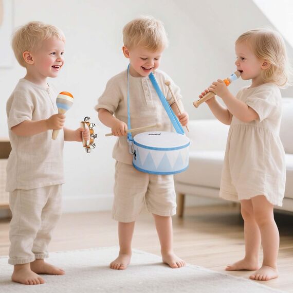 Musikinstrumente Kinder Trommel 6 in 1 Holzspielzeug Trompete Kindertrommel Montessori Spielzeug Baby Geschenk 2 3 4 Jahr Junge Mädchen