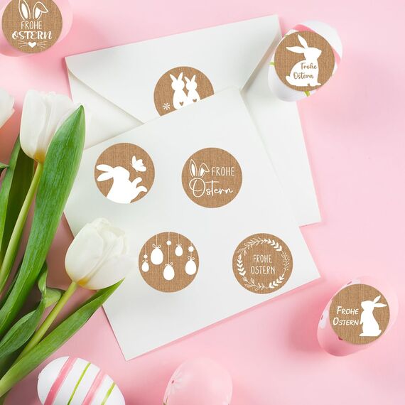 Aufkleber Ostern, 120 Stück 4cm Rund Frohe Ostern Aufkleber Sticker mit Osterhasen, Ostersticker für Umschlag Geschenkbeutel