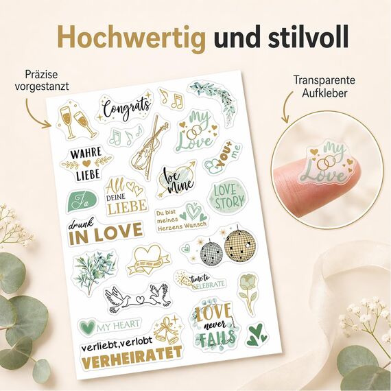 230 Sticker Hochzeit Gästebuch, transparente Aufkleber Hochzeit, Hochzeitssticker für Gästebuch, Fotoalbum und Scrapbook