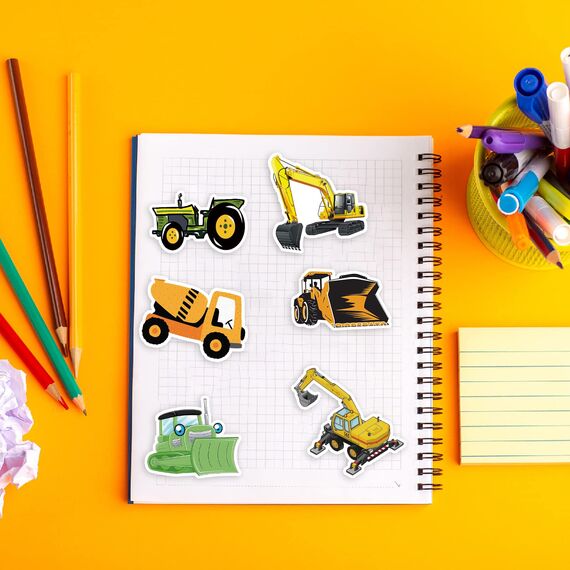 SUNYOVIME Bagger Sticker Kinder Set, 50 Stück Wasserfeste Vinyl Sticker Jungen Mädchen Baufahrzeug LKW Auto Traktor Aufkleber für Skateboard Laptop Koffer Helm Motorrad Auto Fahrrad Handy