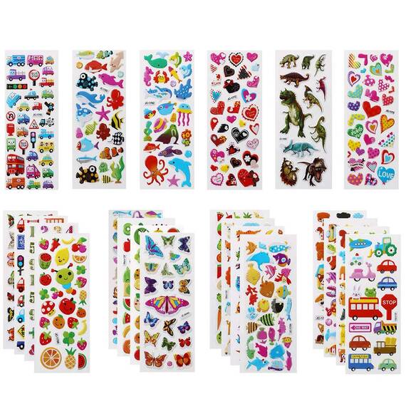 Vicloon 3D Aufkleber für Kinder, 22 Blätter 500+ Verschiedene Geschwollene Aufkleber, Geschwollen Stickers, Einschließlich ruchtaufkleber, Tieraufkleber, Einhorn Aufkleber, Christmas Sticker und Mehr