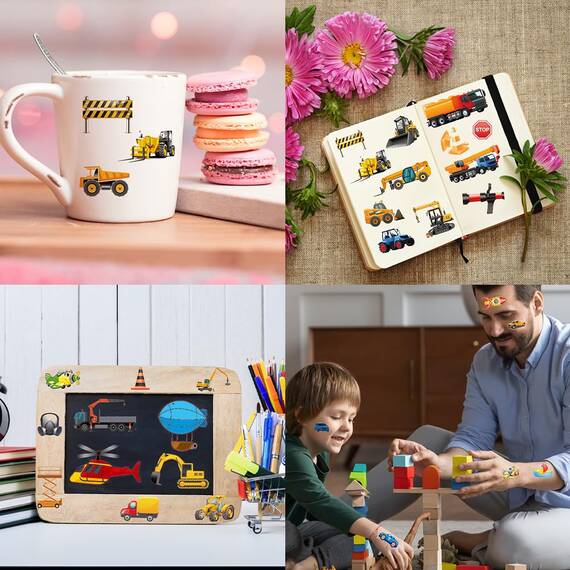 Vicloon 3D Aufkleber für Kinder - 24 Blätter, Lebendige Aufkleber für Jungen, Mädchen und Lehrer als Belohnung (Fahrzeug)