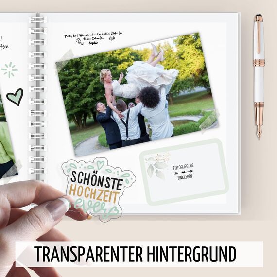 Sticker Hochzeit Gästebuch by snaPmee - Transparente Deko Aufkleber - Hochzeitssticker mit 133 Motiven - Fotoalbum, Scrapbook, Bullet Journal (Eukalyptus)
