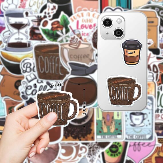 Kaffee Aufkleber 50 Stück Coffee Sticker Set,Schöne Aesthetic Kaffee Theme,Wasserdichte Vinyl Sticker Aufkleber für Meme Tasse Flasche Laptop Scrapbook Journal Gitarren Mappen Skateboard iPad Fahrrad