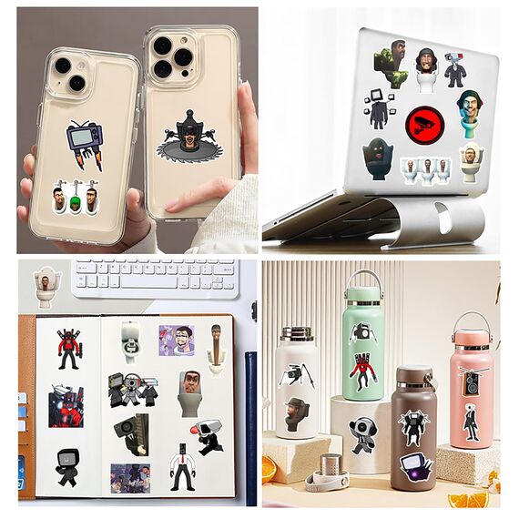 Skibidi Toilet Sticker,50 Stück Cartoon Vinyl Sticker Set Wasserfest Graffiti Aufkleber für Laptop Skateboard Koffer Helm Auto Fahrrad Handy Scrapbook,Geschenk für Kinder Teenager Erwachsene