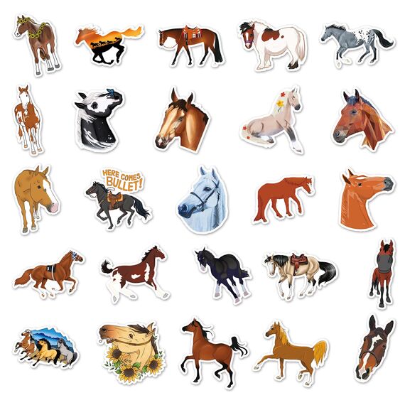 Pferde Sticker,50 Stück Pferde Aufkleber Set,Wasserfeste Vinyl Graffiti Stickers für Auto Laptop Computer Skateboard Wasserflaschen Koffer Fahrrad Motorrad, Geschenk für Jugendliche Erwachsene