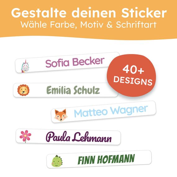 melu kids® Namensaufkleber Kinder für Schule & Kita (225 Stück) - Personalisierte Aufkleber mit Namen für Stifte und alle Schulsachen - Wasserfest in Spülmaschine (Lichtweiß)
