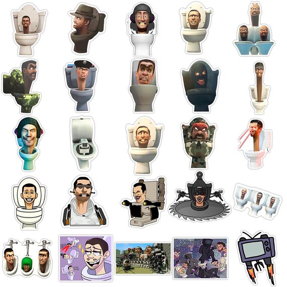 Skibidi Toilet Sticker,50 Stück Cartoon Vinyl Sticker Set Wasserfest Graffiti Aufkleber für Laptop Skateboard Koffer Helm Auto Fahrrad Handy Scrapbook,Geschenk für Kinder Teenager Erwachsene