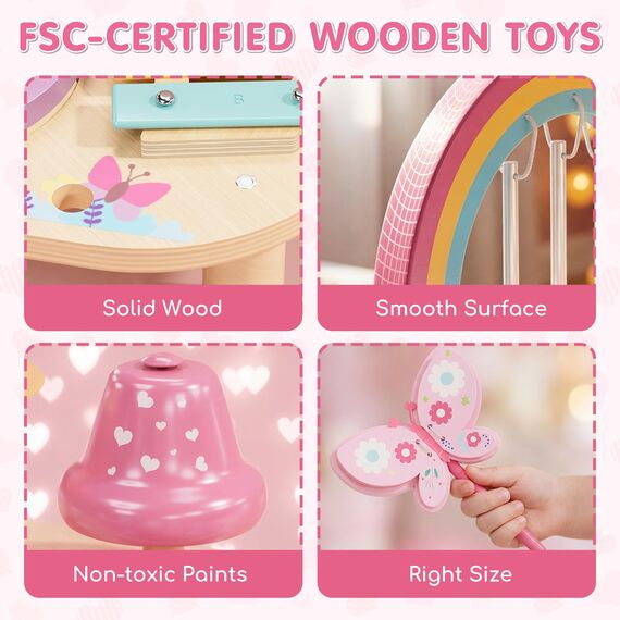 Lehoo Castle Holz Montessori Kinder Schlagzeugset Spielzeug ab 1- 3 Jahre mädchen , Musikinstrumente für Kinder mit Xylophon Trommel, Musikspielzeug für Babys im Vorschulalter, Lernspielzeug Geschenk