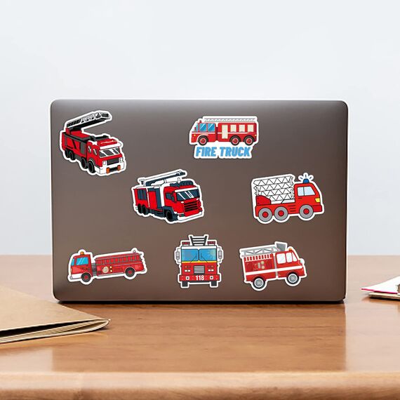 Feuerwehr Sticker,50 Stück Feuerwehrauto Sticker Set,Wasserfeste Vinyl Fahrzeug Belohnungssticker für Auto Laptop Computer Skateboard Wasserflaschen Koffer Fahrrad Motorrad Aufkleber