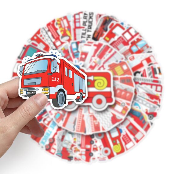 Feuerwehr Sticker,50 Stück Feuerwehrauto Sticker Set,Wasserfeste Vinyl Fahrzeug Belohnungssticker für Auto Laptop Computer Skateboard Wasserflaschen Koffer Fahrrad Motorrad Aufkleber