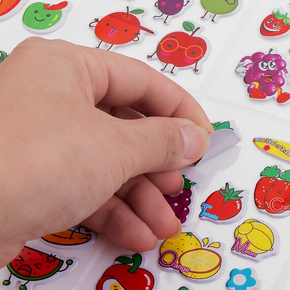 Cobee 3D Puffy Aufkleber für Kinder, 12 Blätter Schaumstoff Gemüse Obst farbige Kinder Aufkleber für Scrapbooking Lehrer Belohnungsaufkleber DIY Dekoration Aufkleber für Jungen Mädchen