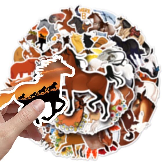 Pferde Sticker,50 Stück Pferde Aufkleber Set,Wasserfeste Vinyl Graffiti Stickers für Auto Laptop Computer Skateboard Wasserflaschen Koffer Fahrrad Motorrad, Geschenk für Jugendliche Erwachsene