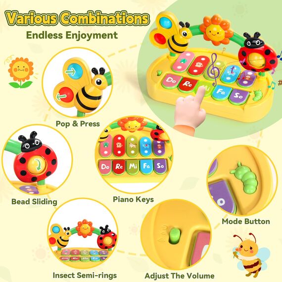 jerryvon Baby Spielzeug 6 Monate, Baby Musikspielzeug Sensorik Set Mit 4 Rasselsocken Motorikspielzeug, Licht & Verstellbarem Sound Music Babyspielzeug, Geschenk für Jungen Mädchen 6-12 Monate