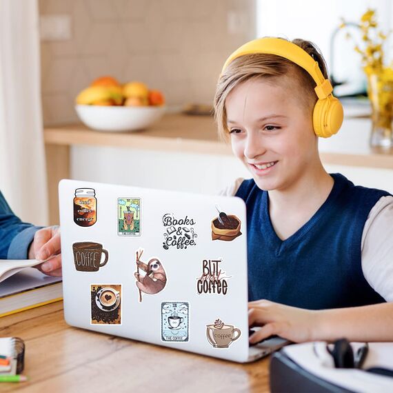 Kaffee Aufkleber 50 Stück Coffee Sticker Set,Schöne Aesthetic Kaffee Theme,Wasserdichte Vinyl Sticker Aufkleber für Meme Tasse Flasche Laptop Scrapbook Journal Gitarren Mappen Skateboard iPad Fahrrad