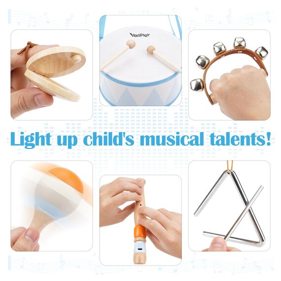 Musikinstrumente Kinder Trommel 6 in 1 Holzspielzeug Trompete Kindertrommel Montessori Spielzeug Baby Geschenk 2 3 4 Jahr Junge Mädchen